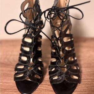 Nine West Black Lace-Up Gladiator Heels
